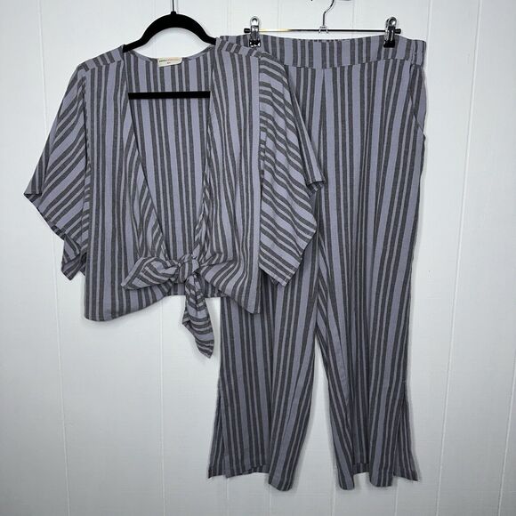 Natural By Known Supply Women’s 2 Piece Set Organic Cotton Striped Blue Size S/L - Picture 1 of 7